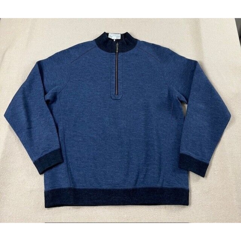 Tommy Bahama Reversible Pullover Sweater M 1/4 Zip‎ Blue Cotton Mock Neck EUC